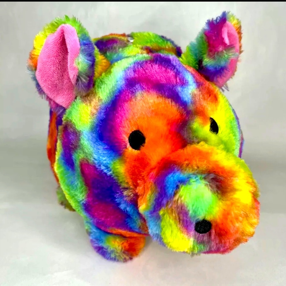 TIE-DYE NEON RAINBOW JUMBO PLUSH STUFFED PIG MONEY COIN PIGGY BANK